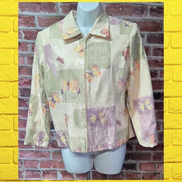 Vintage Women's TOWN & TRAVEL Zip Floral Butterflies Jacket Blazer 16P - Picture 1 of 8